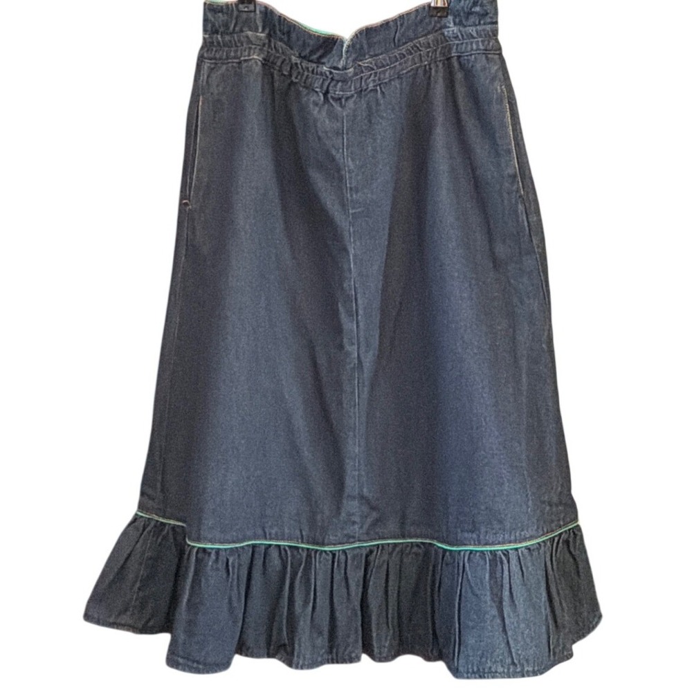 Vintage Fade Out Denim Ruffle Skirt Cottagecore Prairie Western Boho High Waist